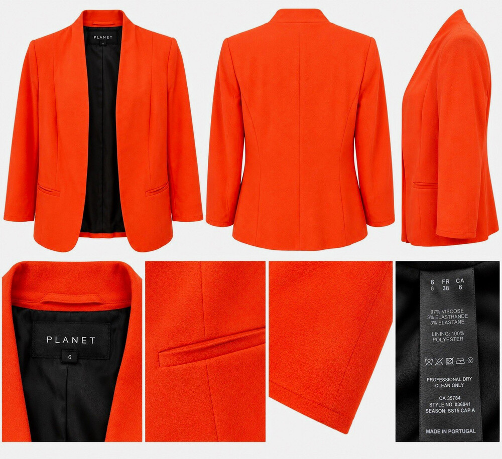 Planet Orange Solid Blazer Jacket Open Front Lined Pockets Women's Size 6